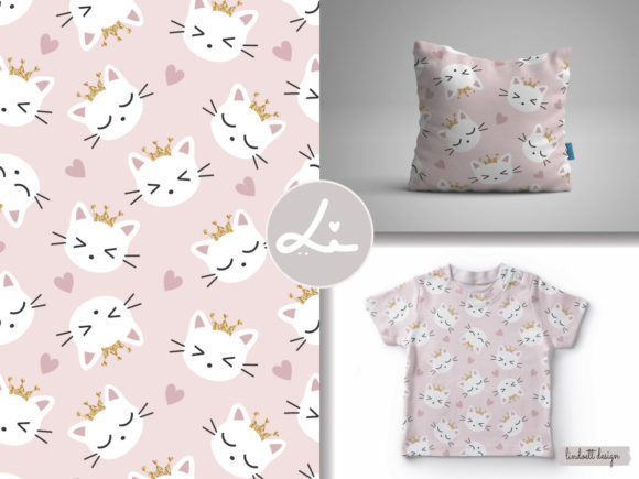 Cute Cats Seamless Pattern, White Cat