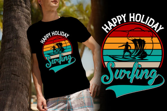 Happy Holiday Summer Surfing T-Shirt Design