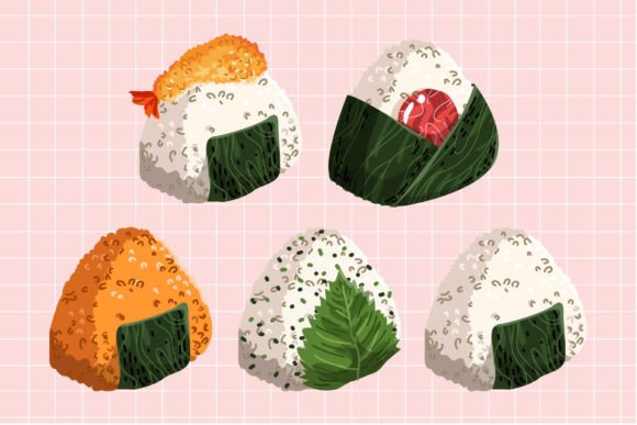 Japanese Rice Ball Onigiri Illustration: A Versatile Vector Collection for Creative Projects