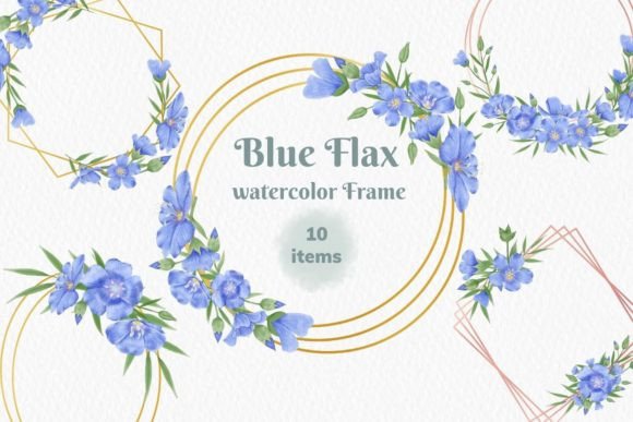 Watercolor Blue Flax Frame for Creative Projects
