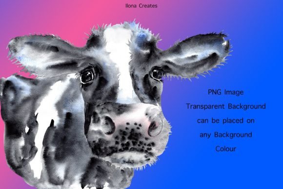Watercolor Cute Cow Portrait Clip Art